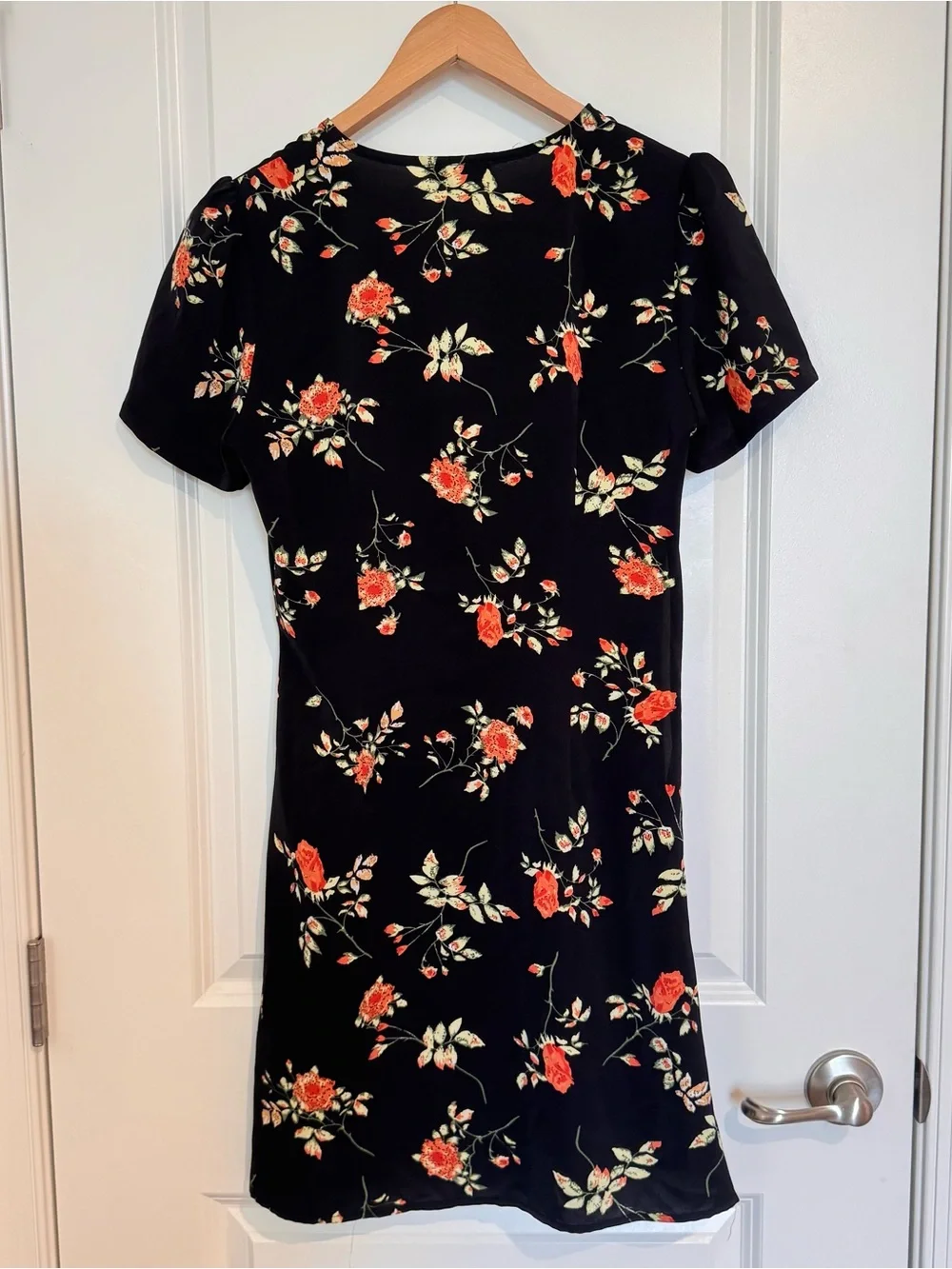 Rihoas Black Floral  V-Neck Mini Dress Short Sleeve Sundress Summer Preppy Med - Picture 3 of 5